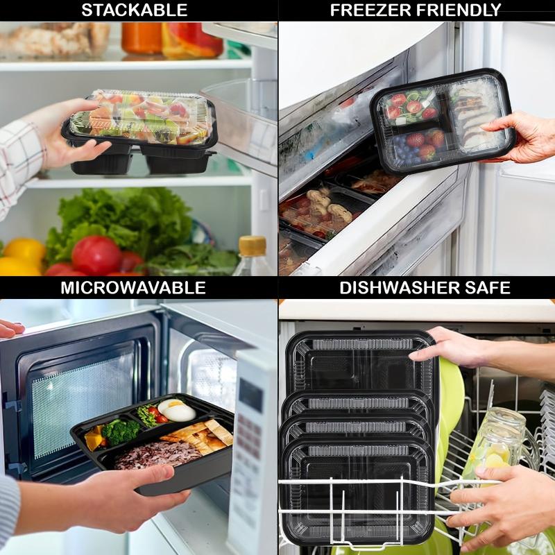 Leakproof 3 Grid Meal Prep Containers for Teens & Workers - Set of 10