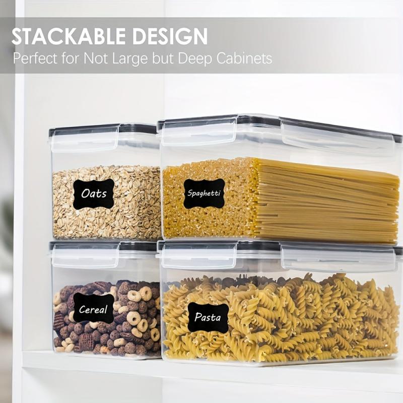 4pc Airtight Food Storage Containers with Stickers, Measuring Cups, Pens