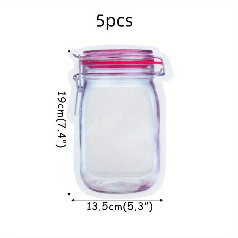 5pcs Mason Jar Zipper Bags Airtight Snack Storage Pouch