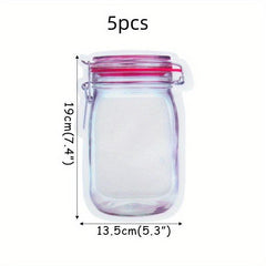 5pcs Mason Jar Zipper Bags Airtight Snack Storage Pouch