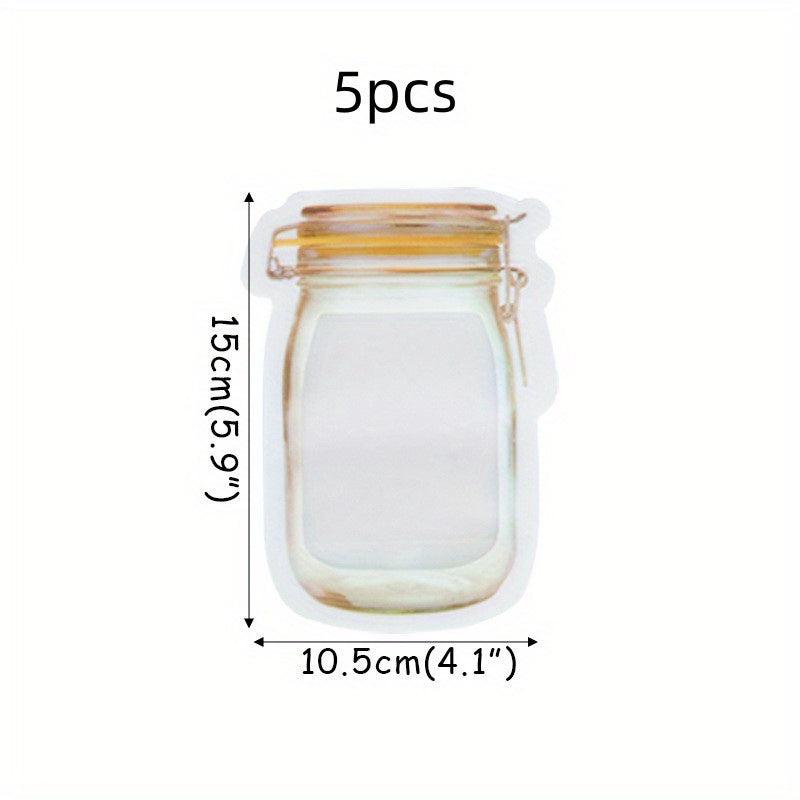 5pcs Mason Jar Zipper Bags Airtight Snack Storage Pouch