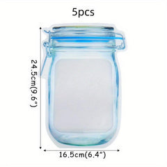 5pcs Mason Jar Zipper Bags Airtight Snack Storage Pouch