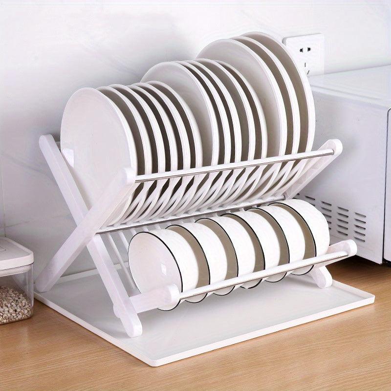Foldable Double Layer Dish Drain Rack - Kitchen Storage Shelf
