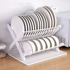 Foldable Double Layer Dish Drain Rack - Kitchen Storage Shelf