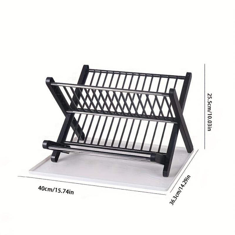 Foldable Double Layer Dish Drain Rack - Kitchen Storage Shelf