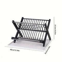 Foldable Double Layer Dish Drain Rack - Kitchen Storage Shelf