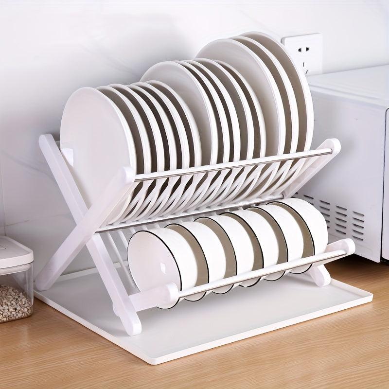 Foldable Double Layer Dish Drain Rack - Kitchen Storage Shelf