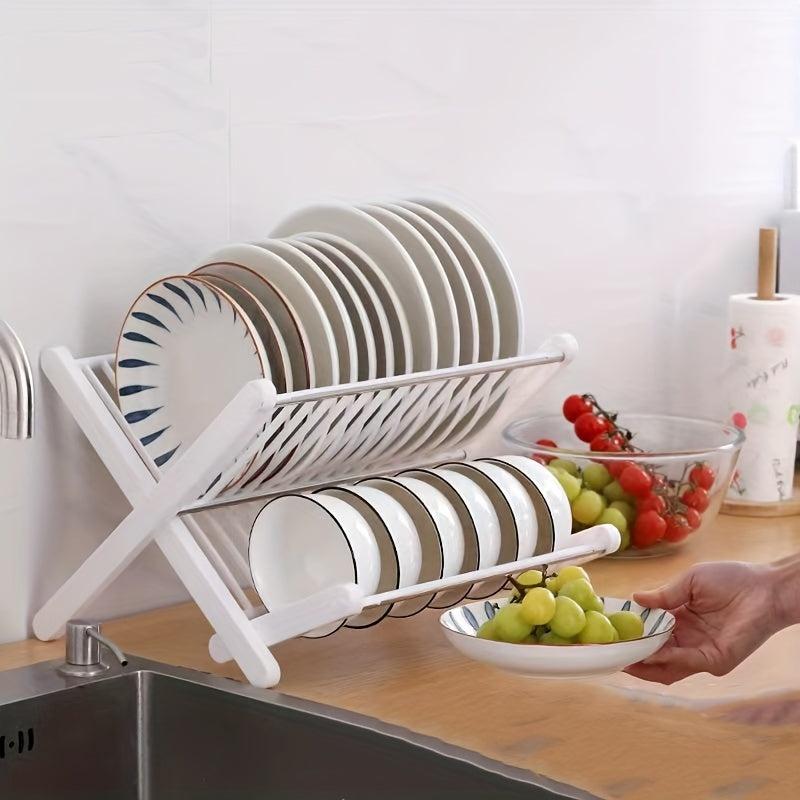 Foldable Double Layer Dish Drain Rack - Kitchen Storage Shelf