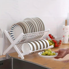 Foldable Double Layer Dish Drain Rack - Kitchen Storage Shelf