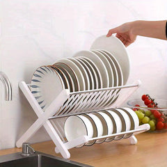 Foldable Double Layer Dish Drain Rack - Kitchen Storage Shelf