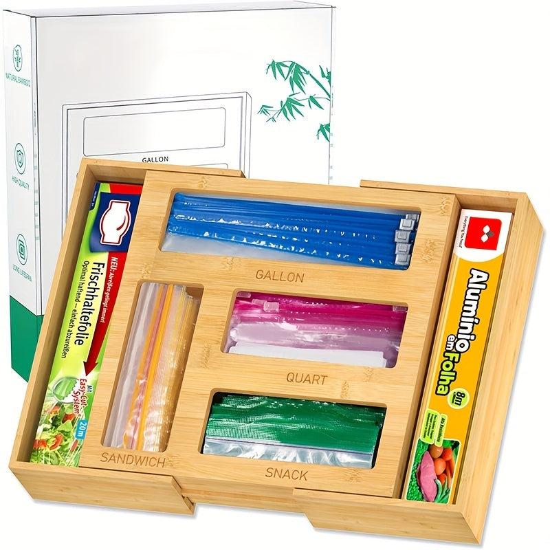 Bamboo Storage Bag Box Ziplock Organizer Kitchen Drawer