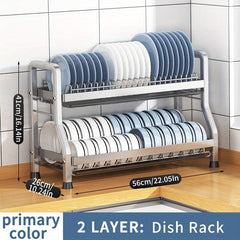 Stainless Steel 2 in 1 Dish Drying Rack Large Capacity Rustproof
