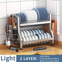 Stainless Steel 2 in 1 Dish Drying Rack Large Capacity Rustproof