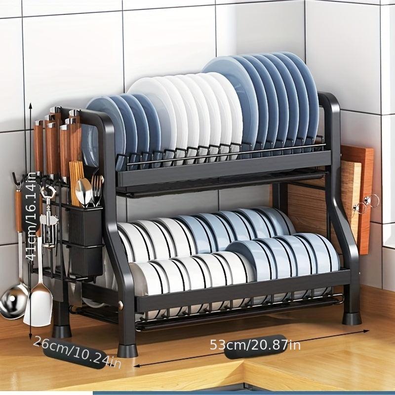 Stainless Steel 2 in 1 Dish Drying Rack Large Capacity Rustproof
