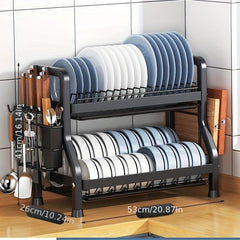 Stainless Steel 2 in 1 Dish Drying Rack Large Capacity Rustproof