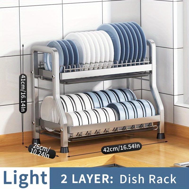 Stainless Steel 2 in 1 Dish Drying Rack Large Capacity Rustproof