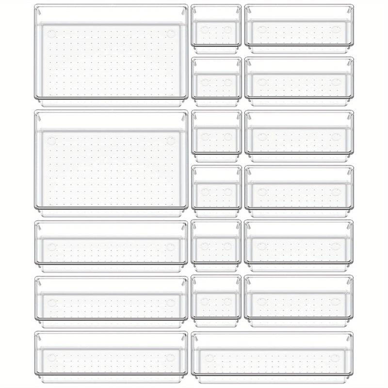 18pcs Clear Plastic Flatware and Utensils Storage Tray Set