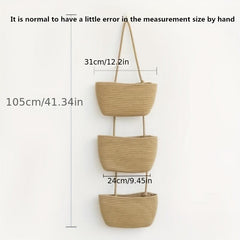 Bohemian Style 3 Layer Rope Hanging Basket For Kitchen Living Room Bedroom