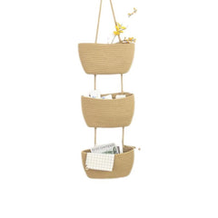 Bohemian Style 3 Layer Rope Hanging Basket For Kitchen Living Room Bedroom