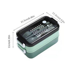Plastic Double Layer Bento Lunch Box with Cutlery