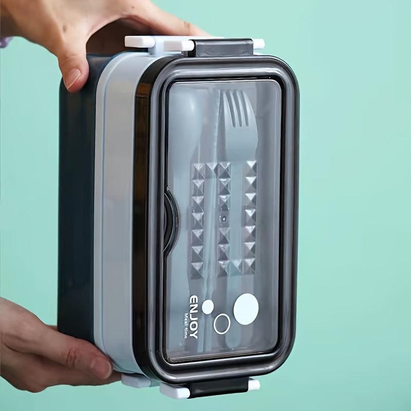 Plastic Double Layer Bento Lunch Box with Cutlery