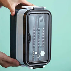 Plastic Double Layer Bento Lunch Box with Cutlery