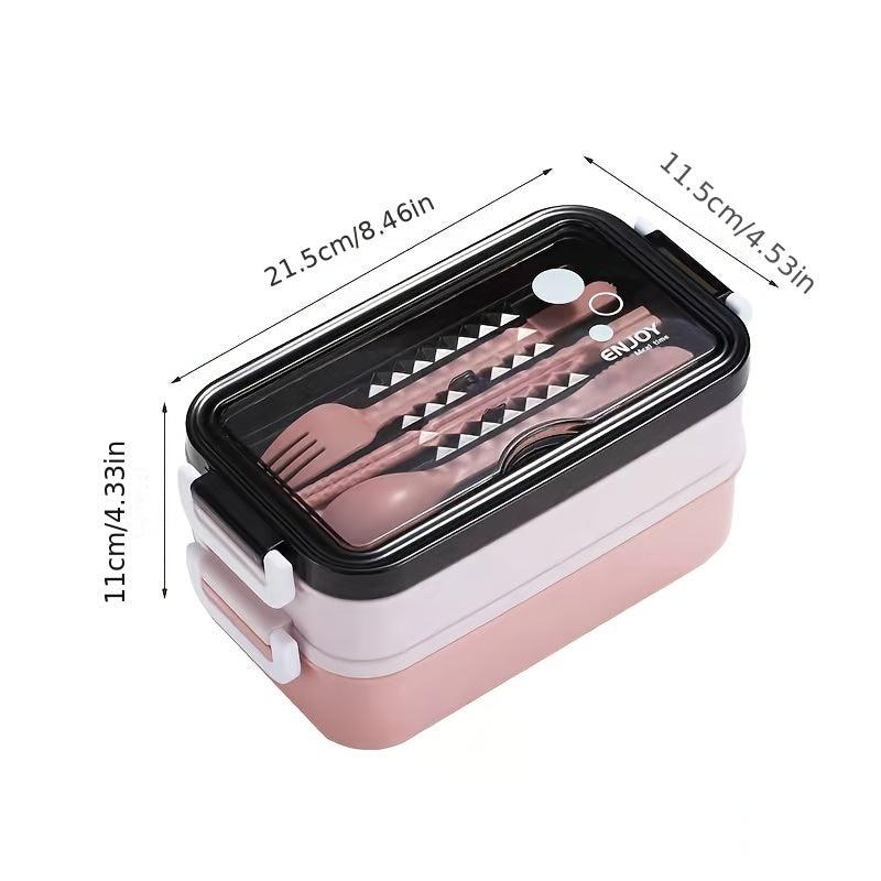 Plastic Double Layer Bento Lunch Box with Cutlery