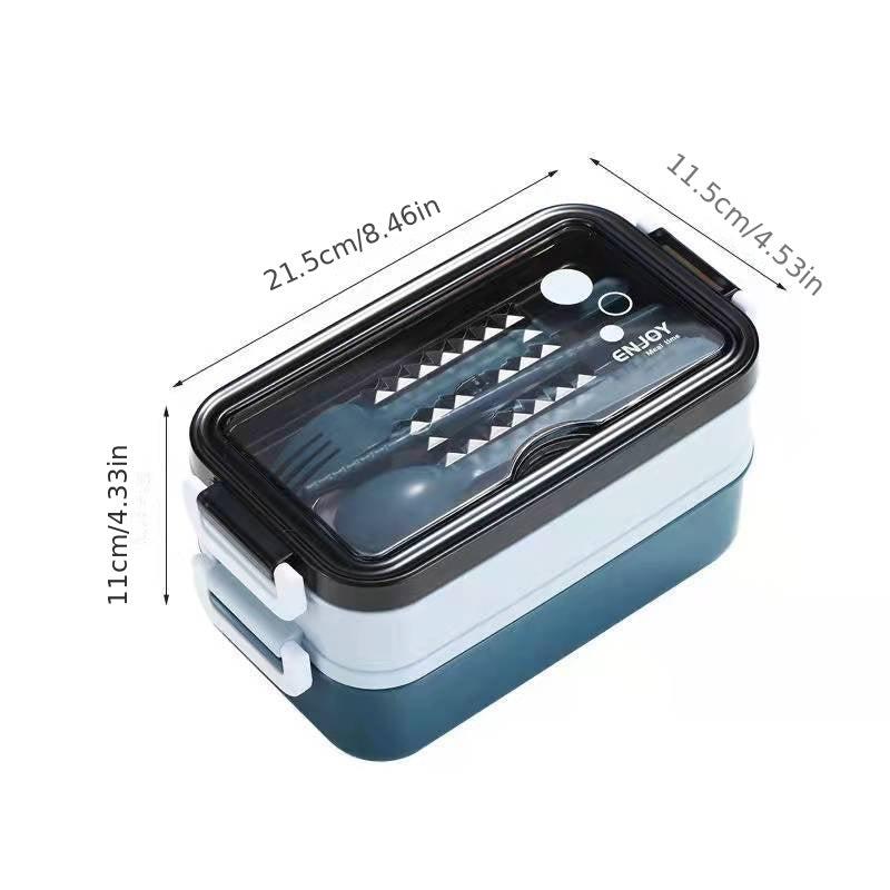 Plastic Double Layer Bento Lunch Box with Cutlery