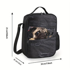 Pug Dog Bento Bag Ice Pack Waterproof Lunch Box Hand Wash Insulated Picnic Bag
