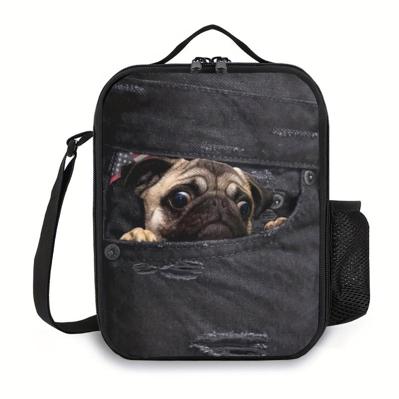 Pug Dog Bento Bag Ice Pack Waterproof Lunch Box Hand Wash Insulated Picnic Bag