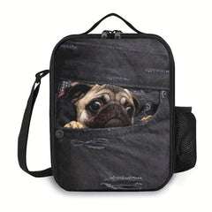 Pug Dog Bento Bag Ice Pack Waterproof Lunch Box Hand Wash Insulated Picnic Bag