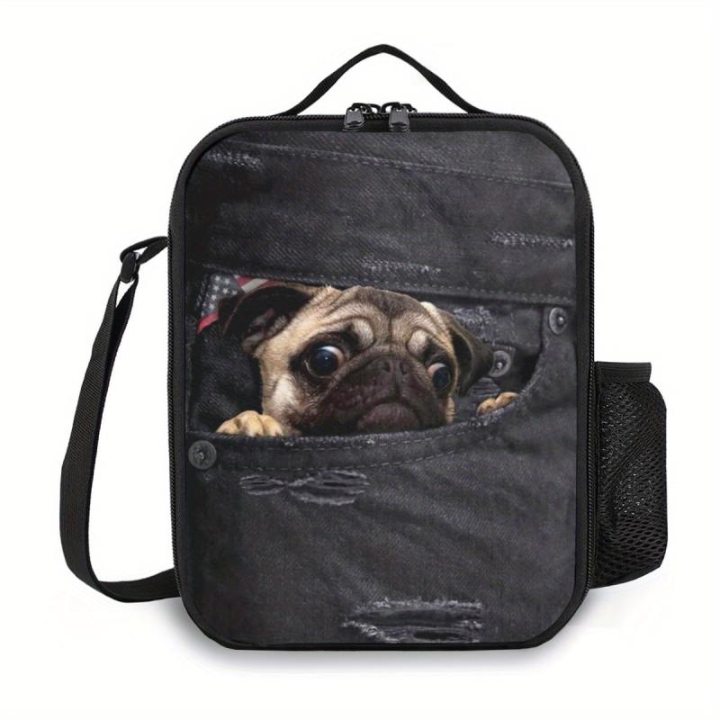 Pug Dog Bento Bag Ice Pack Waterproof Lunch Box Hand Wash Insulated Picnic Bag