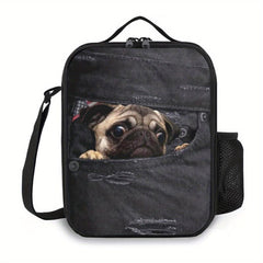 Pug Dog Bento Bag Ice Pack Waterproof Lunch Box Hand Wash Insulated Picnic Bag