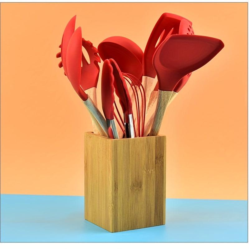 Wooden Utensils Storage Bucket Desk Organizer for Pencils Makeup Brush