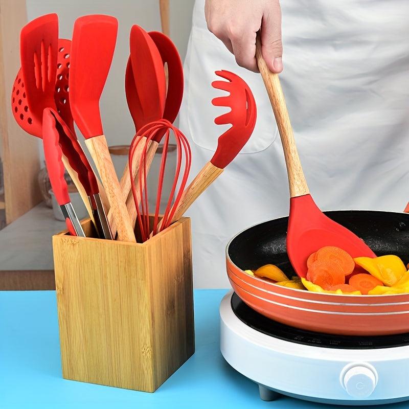 Wooden Utensils Storage Bucket Desk Organizer for Pencils Makeup Brush