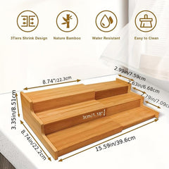 3 Tier Bamboo Spice Rack Expandable Seasoning Organizer