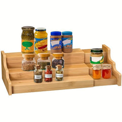 3 Tier Bamboo Spice Rack Expandable Seasoning Organizer