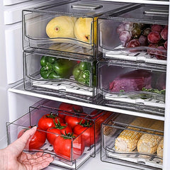 BPA Fridge Organizer Bins w/ Draining Pad Clear Plastic Freez