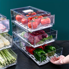 BPA Fridge Organizer Bins w/ Draining Pad Clear Plastic Freez