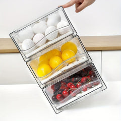 BPA Fridge Organizer Bins w/ Draining Pad Clear Plastic Freez