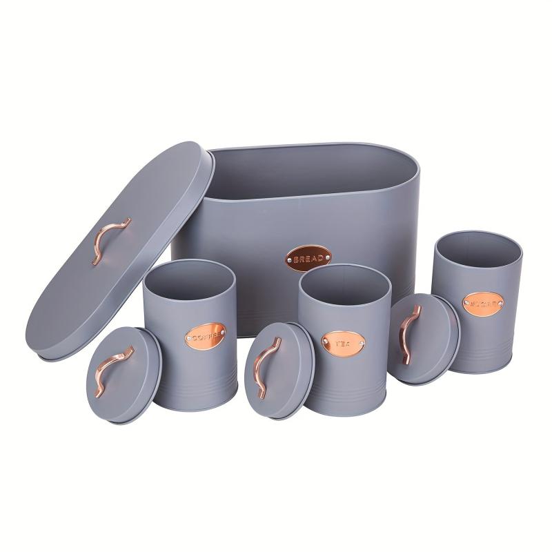 Set Of 4 Gray Metal Bread Box For Kitchen Storage Container