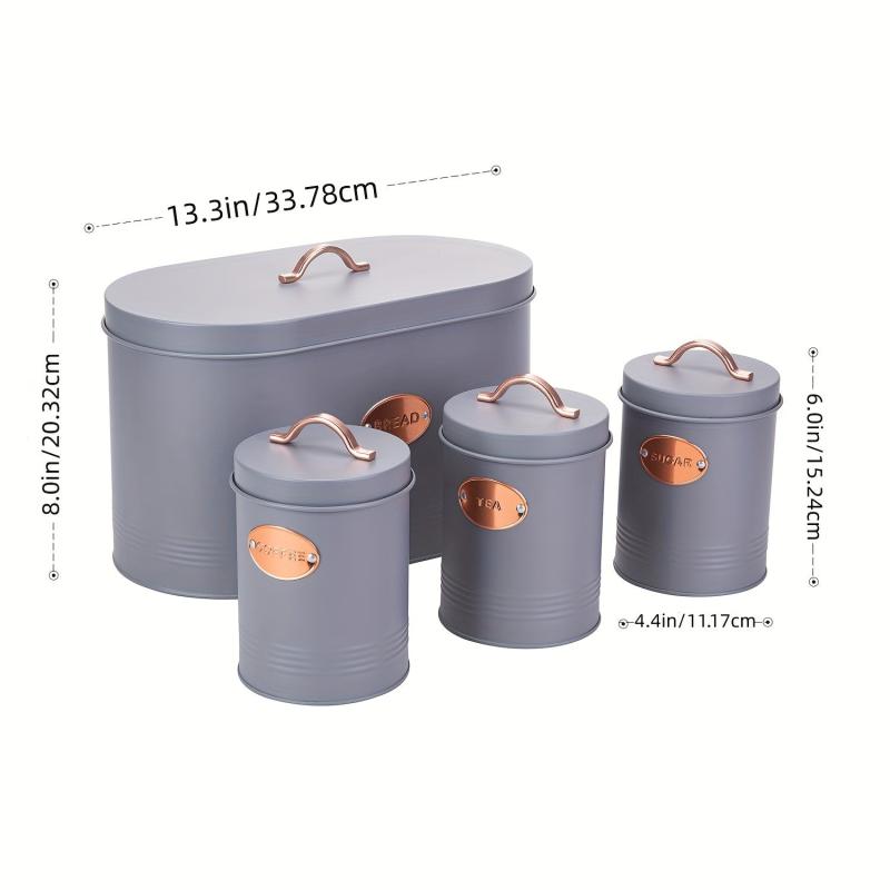Set Of 4 Gray Metal Bread Box For Kitchen Storage Container