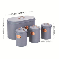 Set Of 4 Gray Metal Bread Box For Kitchen Storage Container