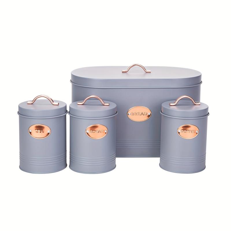 Set Of 4 Gray Metal Bread Box For Kitchen Storage Container