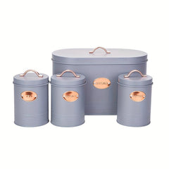 Set Of 4 Gray Metal Bread Box For Kitchen Storage Container