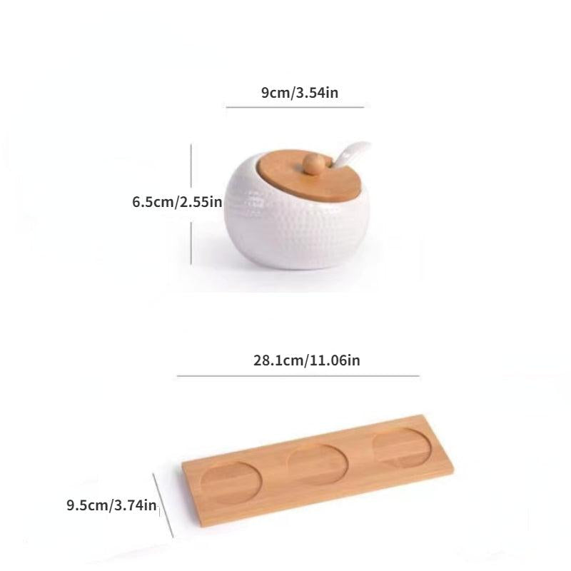 Golf Ceramic Spice Jar Set with Bamboo Stand & Spoon