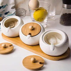 Golf Ceramic Spice Jar Set with Bamboo Stand & Spoon