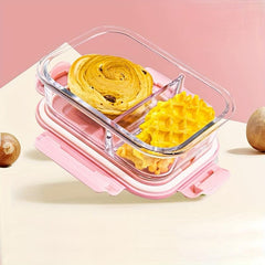 3pcs Pink Microwave Glass Lunch Box Fresh keeping Separated Lunch Box For Teens