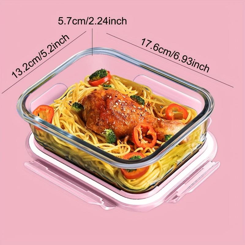 3pcs Pink Microwave Glass Lunch Box Fresh keeping Separated Lunch Box For Teens