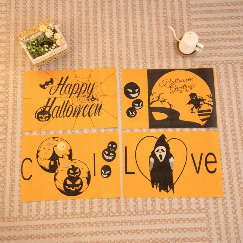 4pcs Halloween Pattern Refrigerator Mat Anti-fouling Cuttable Mat